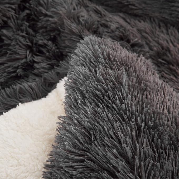 Joyreap 3-Piece Plush Shaggy Comforter Set, King Size Luxury Faux Fur Sherpa Reversible Bedding Comforter Set, Ultra Cozy Warm Fluffy Bedding Set for Winter (Black, 100x88 inches)