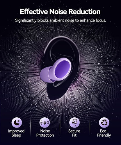 Ear Plugs for Sleeping 45dB Noise Cancelling Ear Plugs for Noise Reduction & Snoring, Concerts, Earplugs for Sleep,Sider Sleepers Airplane, Silicone Earplugs Reusable Concert Ear Plug+8Tip Pale Violet