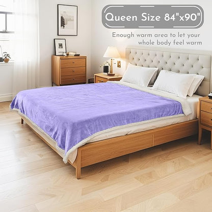 Electric Heated Blanket 84"x90" Queen Size Microplush Cover Blanket, 4 Heat Settings & 10 Hours Auto Off, Cozy & Warm for All Night, Machine Washable, Light Purple