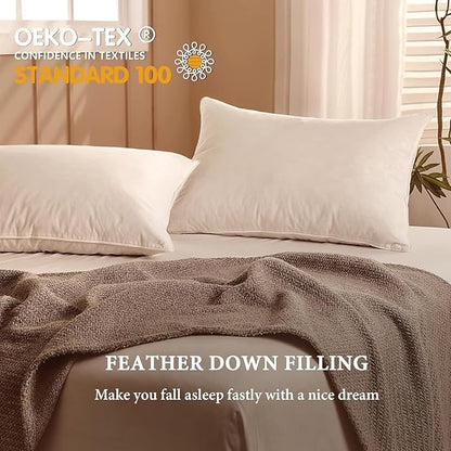 BHZ Goose Down Feather Standard/Queen Pillow, Luxury Hotel Collection Bed Pillow for Sleeping, Firm Soft Support for Side & Back Sleepers for Apartment College Dorm Room Essentials, White