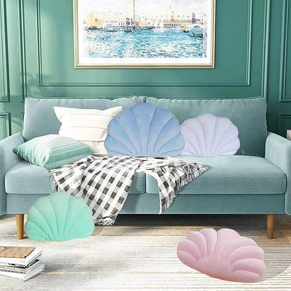 YRXRUS Seashell Pillow, Light Blue Shell Shaped Pillow, Outdoor Indoor Room Decor, Ocean Series Velvet Pillows, Throw Pillows for Patio, Bedroom Living Kids Room 3D Insert Pillow 18x13 Inch