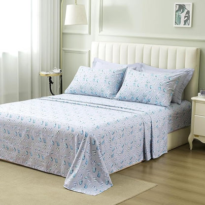 ARTALL King Bed in a Bag 7 Pieces, Light Gray Solid Comforter with Cute Colorful Butterfly Sheet Set, Soft Reversible Bedding Sets with Comforter, Sheets, Pillowcases & Shams for All Seasons