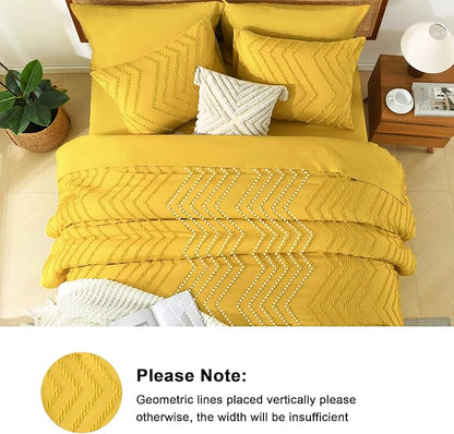 Litanika King Size Comforter Set with Sheets Mustard Yellow - 7 Pieces Bed in a Bag King Chevron Tufted Complete Bedding Sets with Comforter, Sheets, Pillowcases & Shams