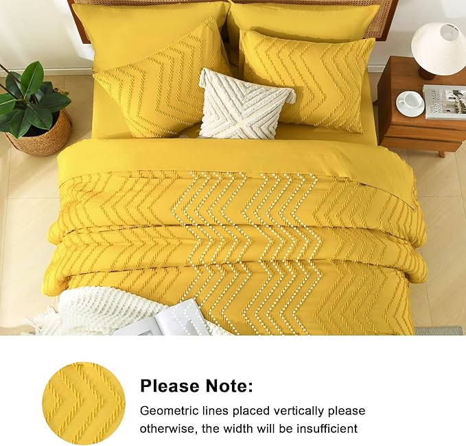 Litanika California King Size Comforter Set with Sheets Mustard Yellow - 7 Pieces Bed in a Bag Cal King Chevron Tufted Complete Bedding Sets with Comforter, Sheets, Pillowcases & Shams