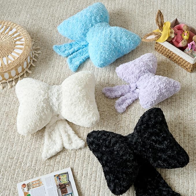 Bow Pillow, Decorative Bow Pillows with Soft Plush for Couch Bed, Bow Shaped Throw Pillow Room Decor for Bedroom, Bow Decorative Pillow for Living Room (Black, Small-12 Inches)