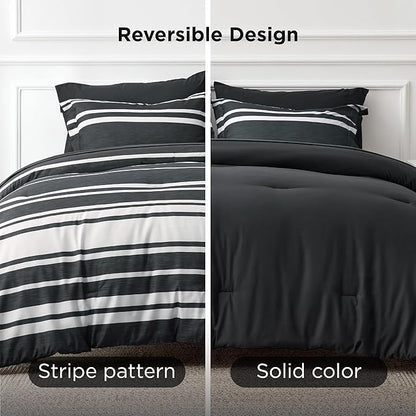 Bedsure Twin XL Comforter Set 5 Pieces, Black Striped Bedding Set for All Seasons, Reversible, Cationic Dyeing Bed in a Bag with Comforter, Sheets, Pillowcase & Sham