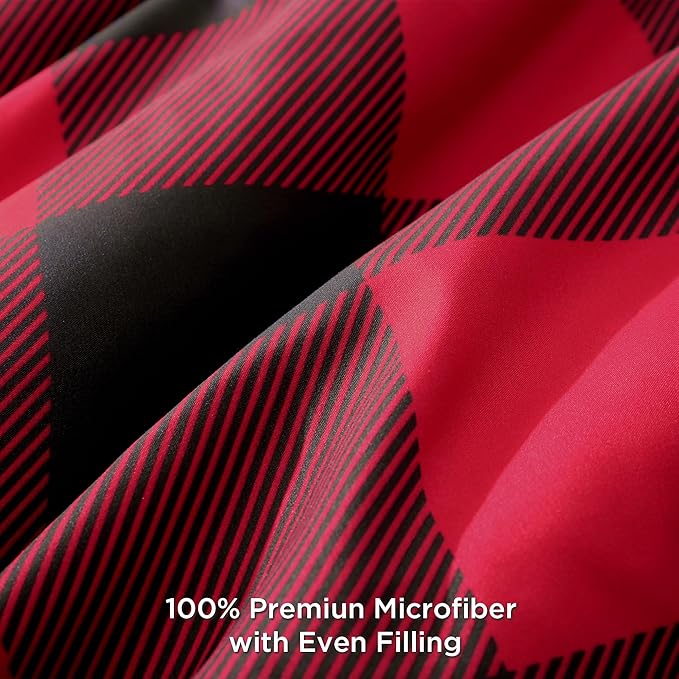 Andency Red and Black Plaid Comforter Set Queen(90x90Inch), 3 Pieces Buffalo Plaid Checkered Gingham Bedding Comforter Sets, Soft Burgundy Lightweight Geometric Down Alternative Bed Set