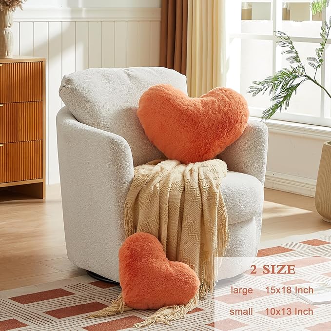 EastTree Heart Pillows, Pink Orange Heart Shaped Pillows, Ultra Soft Extra-Large Fluffy Pillows, Love Throw Pillows Gifts, Women Girls Living Room Decor 15x18 Inch