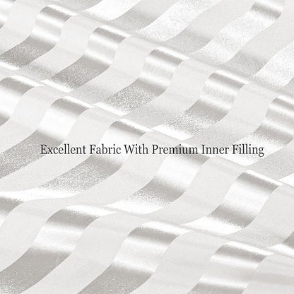 Whale Flotilla 2-Piece Reversible Silky Soft Twin Size Comforter Set, Luxury Stripe Satin Comforter Bedding Set with Satin Pillowcase, Lightweight Duvet for All Seasons, White