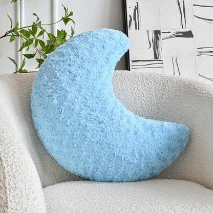Moon Shaped Pillow with Soft Faux Fur for Couch, Bed, Sofa - Cute Half Moon Pillows with Room Decor for Bedroom, Living Room (14.9 Inches, Blue)