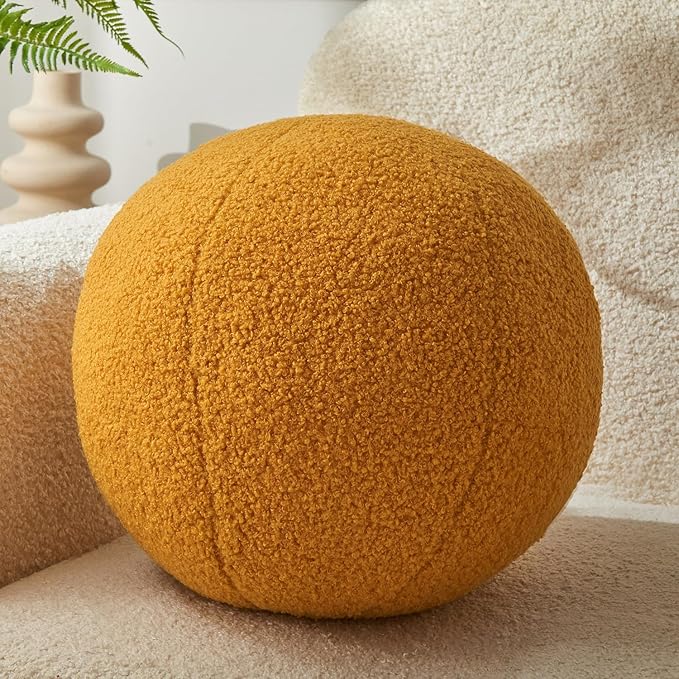 Ball Pillow 11.8 Inches Round Throw Pillow Yellow Simple Modern Ball Shaped Throw Pillow，Nordic Style Cushion Decorative Pillow for Couch,Sofa,Bedroom