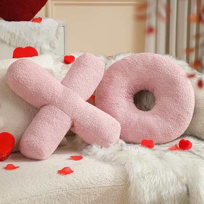 EastTree XO Pillows, Valentines Love XO Shaped Pillow, Pink Throw Pillows, Love Pillow Gifts, Ultra Soft Teddy Fleece Wedding Pillows, Women Girls Kid Room Decor, Valentine's Day Decor 14x14 Inch