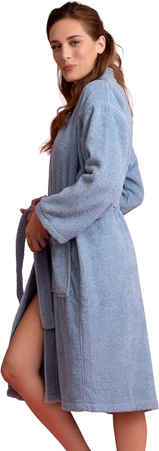 Soft Touch Linen Women's Robe Terry Cotton Cloth- Kimono Style- Thick, Breathable & Comfortable- Lightweight & Absorbent