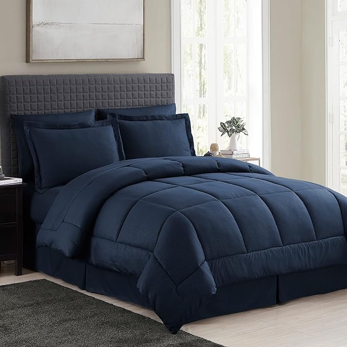 8 Piece Comforter Set Bag with Checkered Design (Pack of 3, 24 Count Total)