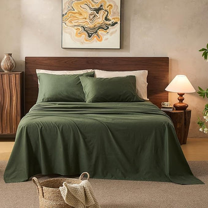 100% Linen Sheets California King Size,Breathable & Durable 4-Piece Bed Flax Sheet Set,Soft All-Season Bedding for Hot Sleepers 16" Deep Pocket Oeko-TEX Certified,（Cal King, Forest Green）