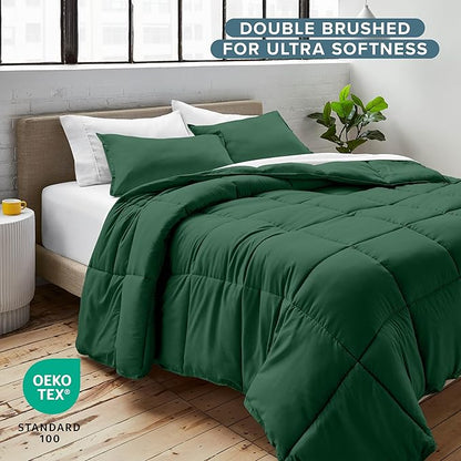 Bare Home Comforter Set - Oversized Queen Size - Ultra-Soft - Goose Down Alternative - Premium 1800 Series - All Season Warmth (Oversized Queen, Forest Green)