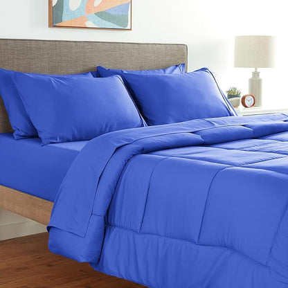 Sweet Home Collection 7 Piece Comforter Set Bag Solid Color All Season Soft Down Alternative Blanket & Luxurious Microfiber Bed Sheets, Royal Blue, Queen