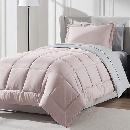 Nestl 5 Piece Twin Comforter Set – Blush Pink Reversible Bed in a Bag – Complete Twin Size Bedding Set with Sheets, Pillowcase and Sham