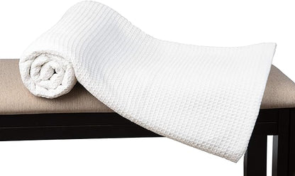 Glamburg 100% Cotton Thermal Bed Blanket, Breathable Waffle Blanket Queen Size, Soft For All Seasons, White