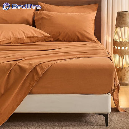 Bedlifes 100% French Pure Linen Sheets Queen Size Breathable and Cooling Flax Sheet Set Soft Durable and Moisture Wicking 16 Inch Deep Pocket-4 Piece(Queen,Brown)
