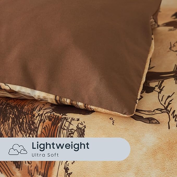 Wake In Cloud - Western Comforter Set, Rustic Ranch Life with Cowboy Southwestern Vintage Country Pattern Printed, Soft Lightweight Bedding, 3 Pieces, Ochre Brown, King Size
