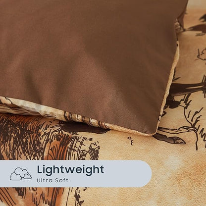 Wake In Cloud - Western Comforter Set, Rustic Ranch Life with Cowboy Southwestern Vintage Country Pattern Printed, Soft Lightweight Bedding, 3 Pieces, Ochre Brown, King Size