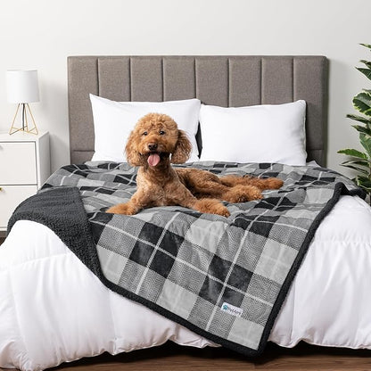 PetAmi Waterproof Dog Blanket for Bed, XL Dog Pet Blanket Couch Cover Protection, Sherpa Fleece Leakproof Bed Blanket for Crate Kennel Sofa Furniture Protector, Reversible Soft 80x60 Light Gray/Gray