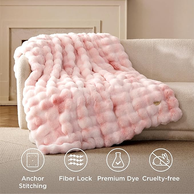 Bedsure GentleSoft Fluffy Fuzzy Twin Blanket, Soft Cozy Fleece Faux Fur Blanket, Pink Decorations Minky Velvet Couch Cover, Thick Warm Plush Women Men Birthday Gifts, 870GSM, Tie-dye Pink
