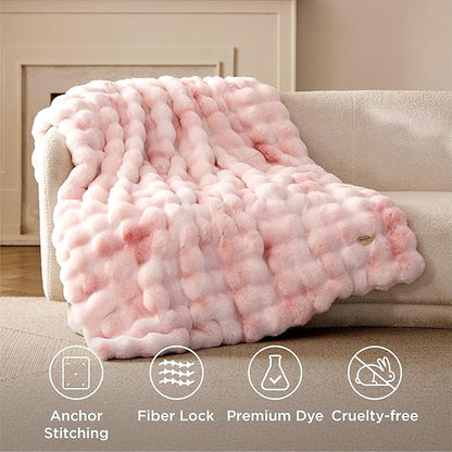 Bedsure GentleSoft Fluffy Fuzzy Twin Blanket, Soft Cozy Fleece Faux Fur Blanket, Pink Decorations Minky Velvet Couch Cover, Thick Warm Plush Women Men Birthday Gifts, 870GSM, Tie-dye Pink