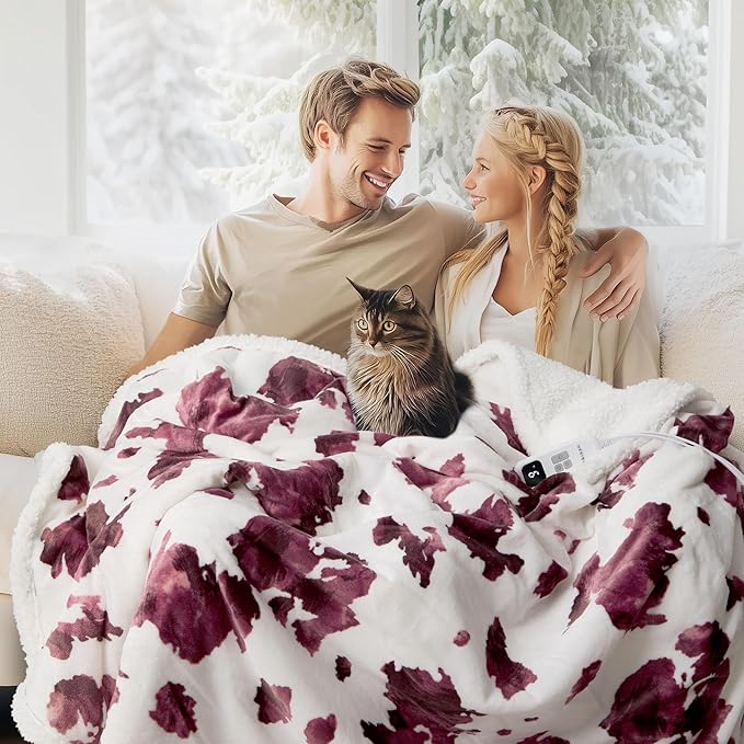 Heated Blanket Throw Blanket – Fast Heating Blanket with 10 Heat Settings & 4 Timer Options, Cozy Soft Fleece Sherpa, Washable, Warm Gifts for Grandma