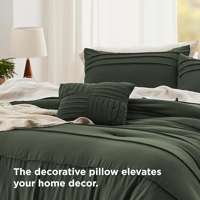 Bedsure Twin Comforter Set - 3 Pieces Pinch Pleat Bed Set, Olive Green Boho Bedding for All Season, 1 Soft Comforter, 1 Pillowcase, 1 Decorative Pillow