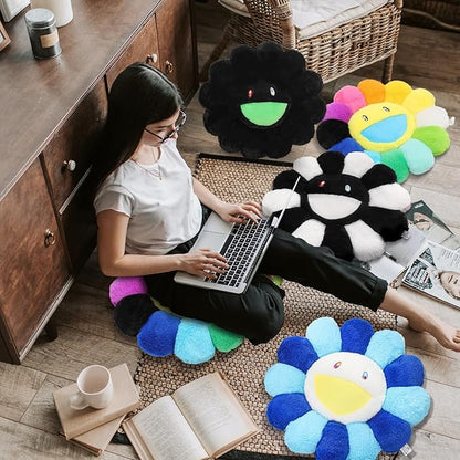 Flower Pillow,Flower Shaped Throw Pillow,Cute Smiley Face Floor Cushions,Colorful Sunflower Plush Pillows,Cute Plushie Room Decor,Valentines Day Pillows for Bedroom,Sofa,Dorm (Colourful,23.6In)