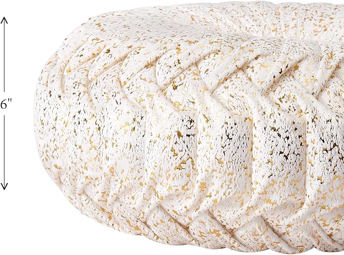 EUCIOR Round Throw Pillows,Gold and White Throw Pillows,Soft Spandex Velvet Fabric,Pumpkin Pleated Handmade White Round Velvet Decorative Pillow for Sofa Bedroom Livingroom