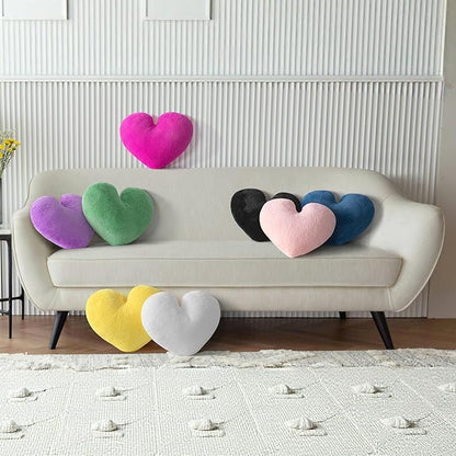 2 Pcs Heart Pillow Decorative Throw Pillows 16-inch Cute Soft Fluffy Heart Shaped Pillows for Bed Couch Sofa Bedroom Living Room Decor Aesthetic (White & Light Pink, 16"x13.78")