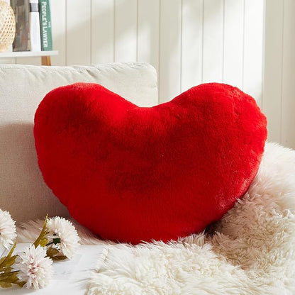 EastTree Valentines Heart Pillows, Red Heart Shaped Pillows, Love Throw Pillows Gifts, Ultra Soft Faux Rabbit Fur Small Cute Pillows, Women Girls Kid Room Decor 10x13 Inch