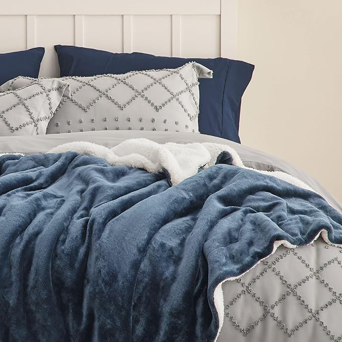 Bedsure GentleSoft Sherpa Fleece Blankets King Size for Bed - Thick and Warm Throw for Women and Men, Soft Fuzzy Plush King Blanket for Winter, Non-Heated, Slate Blue, 108x90 Inches