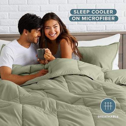 Bare Home Comforter Set - Full Size - Ultra-Soft - Goose Down Alternative - Premium 1800 Series - All Season Warmth (Full, Sage)