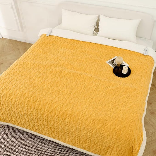 King Size Electric Blanket 100"X90" Yellow - Soft Thick Warm Sherpa Heated Blanket for Winter with Dual Control, 5 Heating Levels & 10hrs Auto Off for Women, Overheat Protection for Bed