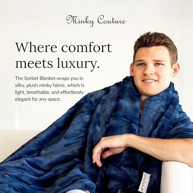Minky Couture Sorbet Blanket - Ultra-Soft Throw for Silky Smooth Comfort - Premium Decorative Throw Blanket - Midweight, Breathable Fabric - Machine Washable Adult, Navy