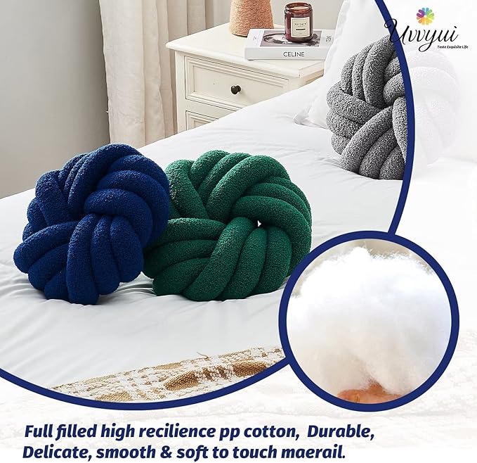 Uvvyui Knot Pillows, 14 Inch Decorative Throw Pillows Round Pillows Cushion, Soft Handmade Knotted Ball Pillow Plush Cushion Home Decor for Bed Couch Living Room (Navy, 14 Inch)