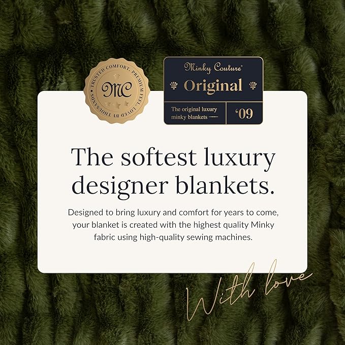 Minky Couture Hugs Blanket - Extra Plush Blanket for Premium Gifting - Stretchy Bubbled Cozy Throw - Silky Smooth - Durable & Machine-Washable - Travel-Friendly - Adult, Camp Green