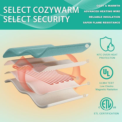 Electric Blanket, Heated Blanket with 6 Heat Levels & 10 Hours Auto Off, Soft Checked Flannel Fast Heating Blanket with ETL & FCC Certification (Green, 84"X90")