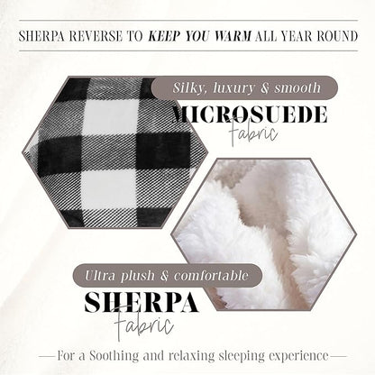Elegant Comfort 3-Piece Buffalo Lodge-Plaid Comforter Set, Luxurious, Heavyweight, All Season, Down Alternative-Micromink Sherpa-Backing Reversible Micro-Suede, Soft and Plush, Full, Black/White