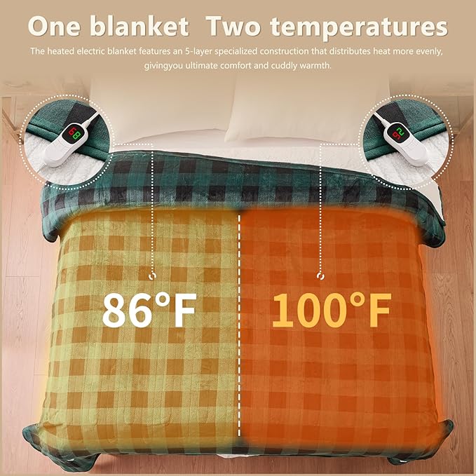 Homemate Electric Blanket Heated Twin Size - 62“x84“ Ultra Soft Cozy Flannel Heating Blanket with 10 Fast Heat Levels 8 Hours Auto Off Over-Heated Protection ETL Certification Keep Warm in Home
