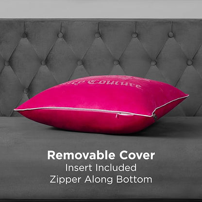 Juicy Couture Square 1-Piece Living Room and Bedroom Décor, Premium Throw Pillow, 20"x20", Hot Pink Rhinestone Crown