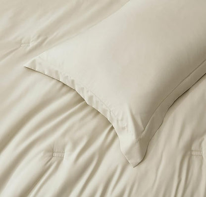 Chezmoi Collection Cliff 3-Piece Lightweight Cooling Comforter Set, Queen- Rayon Derived from Bamboo & Polyester Blended, Soft Breathable Bedding for Hot Sleepers, Sand