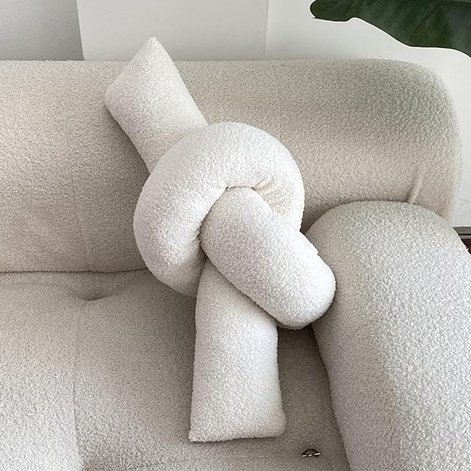 White Knot Pillow Long Shaped Soft Knot Plush Pillow Cushion Home Decoration Throw Pillows for Sofa Bedroom Car Office Gift