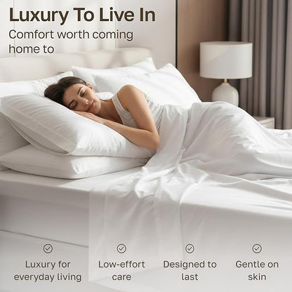 California Design Den Natural 100% Cotton Sheets King Size Set - 1000 Thread Count Sateen, Deep Pocket King Bed Sheet Set, Thick and Durable Bedding - True Ivory