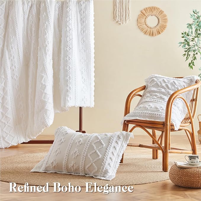MR&HM California King Comforter Set White, 7 Pieces Tufted Boho Beddding Sets, Farmhouse Style Bed in a Bag with 1 Comforter, 2 Pillow Shams, 2 Pillowcases, 1 Flat Sheet, 1 Fitted Sheet