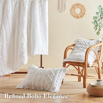 MR&HM White Twin XL Comforter Set for College Dorm, Boho Bedding Set, Bed in a Bag Set 5 Pieces with 1 Comforter, 1 Pillow Shams, 1 Pillowcases, 1 Flat Sheet, 1 Fitted Sheet for All Seasons